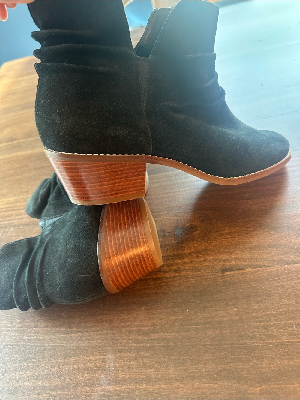 Cole Haan Black Suede Ankle Booties with Stacked Wood Heel - Picture 5 of 5